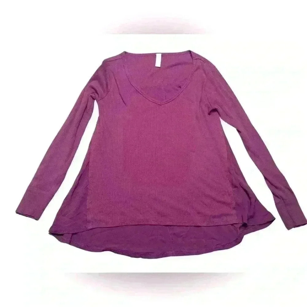 Altar’d State Thermal Top Shirt Pullover Blouse Burgundy Waffle Top Size S
